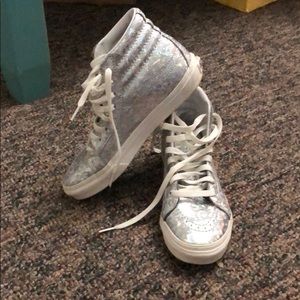 Vans silver glitter hi-tops size 6.5 womens
